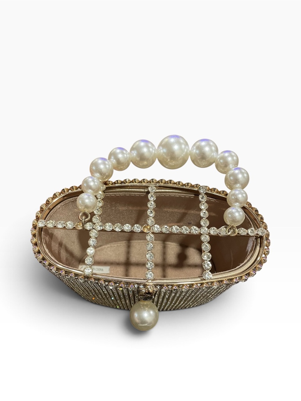 Faux Pearl-Handle Crystal Evening Bag - Gold - Picture 3 of 9